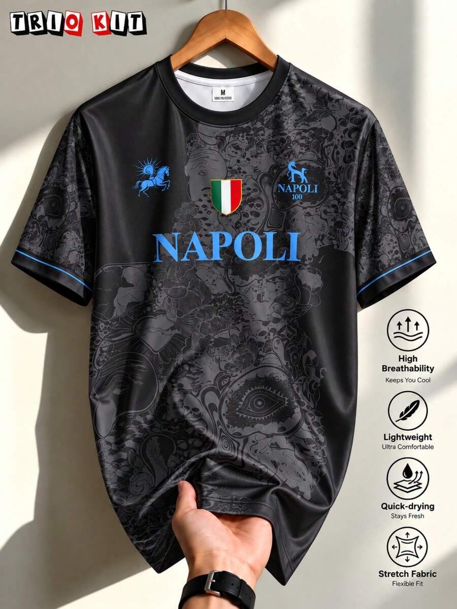 Men's Napoli Football Soccer Jersey Tee,Italia Naples Inspired Top, Ideal For Matches, Street, Parties & Daily Wear, For Men, Teens, Fans, Gift