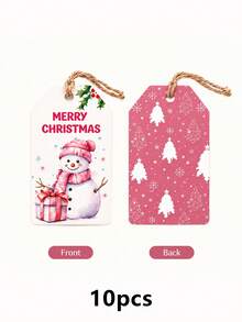 Customized Christmas Gift Tags, Pink Snowman And Reindeer Design, Personalized Name Holiday Cards, Holiday Socks And Gift Box Labels, Customizable Text Decorations, Customizable Christmas Party Decor, Holiday Gifts For Family And Friends, Merry Christmas - Multicolor - View 9
