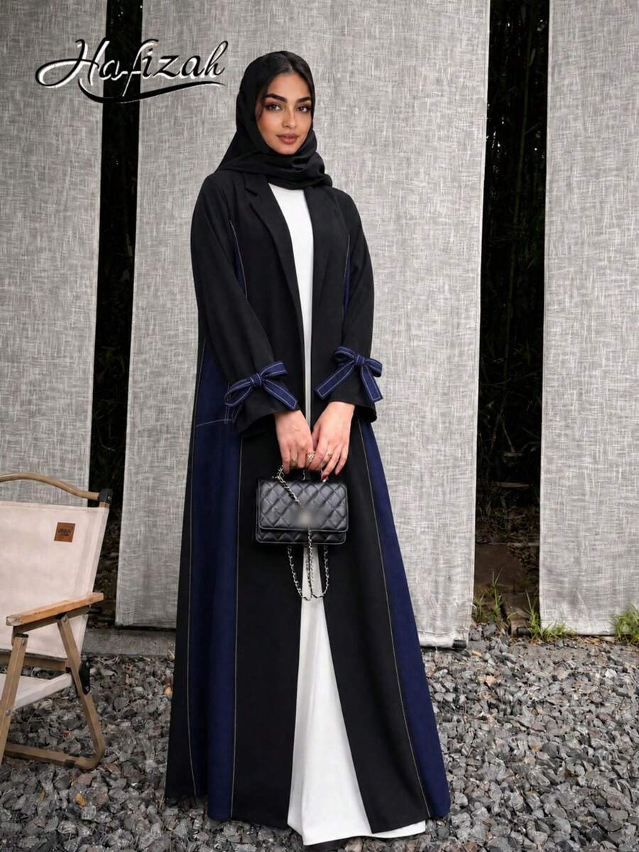 Hafizah Women's Spring/Autumn Casual Blue Trim Decorated Blazer Collar Design Fashion Versatile Elegant Trench Coat