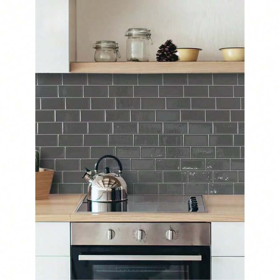 1/10/20pcs 2D Dark Gray Subway Tile Wall Stickers, Waterproof Oil Resistant Vinyl Tiles For Kitchen Backsplash, Bathroom Accent Wall, Easy To Cut & Apply, No Grout Needed,Stain Resistant Peelable Decorative Tile Panels For Indoor Wall Renovation - Irregular Tiles - View 1