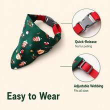 1pc Christmas Pet Collar , Bandana, Santa Print Adjustable Dog Collar With Bow Lace, Xmas Triangle Bib Kerchief For Small Medium Large Dogs Holiday Party Costume - Green - View 9