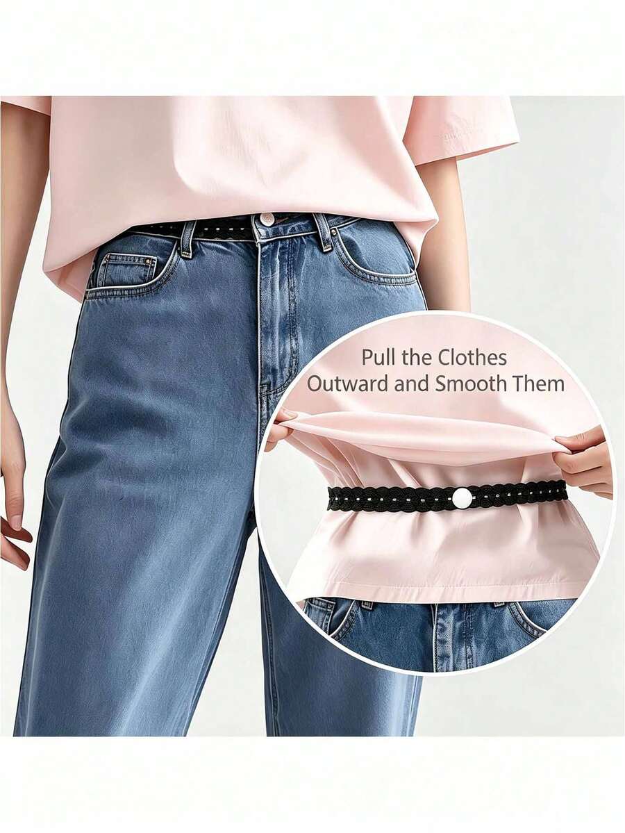 4pcs Set (1 Strap + 3 Buckles) Exquisite Lace Hem Waistband, Suitable For T-Shirts, Dresses, Shirts, Invisible Button Extender, Used To Shorten Clothing Length; No-Tie Hem Adjuster, Suitable For Sweaters, Pants (Neutral Home Sewing Tool) - Multicolor - View 1
