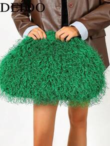 Dedoo Women's Plush Shoulder Tote Bag, Solid Color Long Faux Fur, Soft Lazy Design, Large Capacity, Y2K Retro Style, Suitable For Daily Outings, Parties, Autumn/Winter Women's Bag - Green - View 5