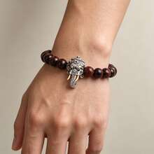 2pcs/Set Manik-manik Guru Naga Gajah, Manik-manik Kepala Buddha Tiga Arah Batu Bertatahkan Paduan Dua Warna, Untuk Aksesori Pembuatan Perhiasan DIY Gelang Mala - MultiWarna - View 6