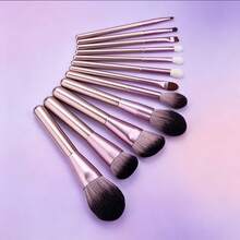YZIMENG 6/12pcs Professional Makeup Brush Set, Soft Synthetic Bristles, Wooden Handle Cosmetic Brushes, For Foundation, Blush, Eyeshadow, Complete Face Makeup Tools For Daily And Professional Use - Lilac Purple - View 3