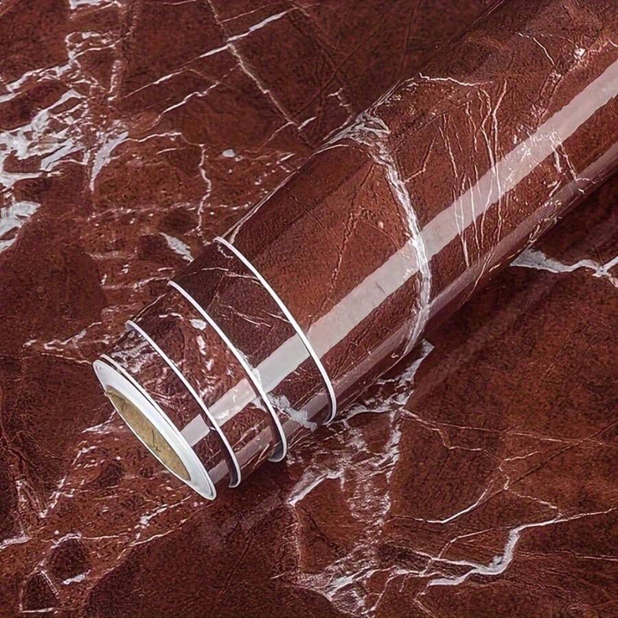 Deep Cherry Red Marble Pattern Self-Adhesive Wallpaper, Elegant Cherry Red Marble Texture, Peel And Stick, Easy Installation, Suitable For Bathroom Countertops, Vanity Tops And Other Surfaces. Waterproof, Durable, Removable Without Leaving Residue, Stain-Resistant And Easy To Clean, Creating A Luxurious Decorative Effect - Deep Cherry Red Marble Pattern - View 1