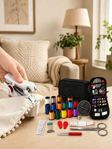 76pcs(1 Portable Mini Sewing Machine Includes 2 Sewing Machine Accessories + 1 Set Of 73pcs Needle And Thread Kit), Handheld Manual Easy Sewing, Portable Home Sewing Machine, White - 1pc, 1 Small Sewing Machine, Needle And Thread Kit Includes Embroidery Needles, Needle Case, Scissors, Measuring Tape, Seam Ripper, Pins, Needle Threader, Thimble And Other 73pcs Set And One White Handheld Sewing Machine (Thread Color Random), Portable Home Sewing Tools Needle And Thread Box Set Sewing Thread Kit Needle And Thread Bag - 76-piece Set (sewing Kit + Manual Sewing Machine Set). - View 4