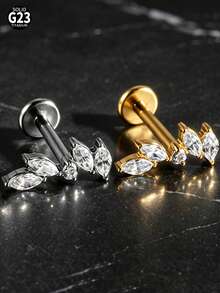 1 Buah Anting-anting CZ Berkilau Bentuk Salib Marquise Bunga Jahat ASTM Titanium Padat Ulir Internal Bertatahkan Gugus Zirkonia Datar untuk Bibir Hidung Tragus Tulang Rawan - 1 tindik bibir titanium - View 6