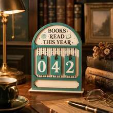1pc Wood Plastic Composite Reading Counter Desktop Book Statistic Ornament Green Creative Calendar Style Read-Off Tracker Fun Home Decor Craft Reading Record Tool Pushable Page Flip Wooden Calendar Desktop Bookshelf Decoration Student Study Room Stationery Gift - Multicolor - View 2