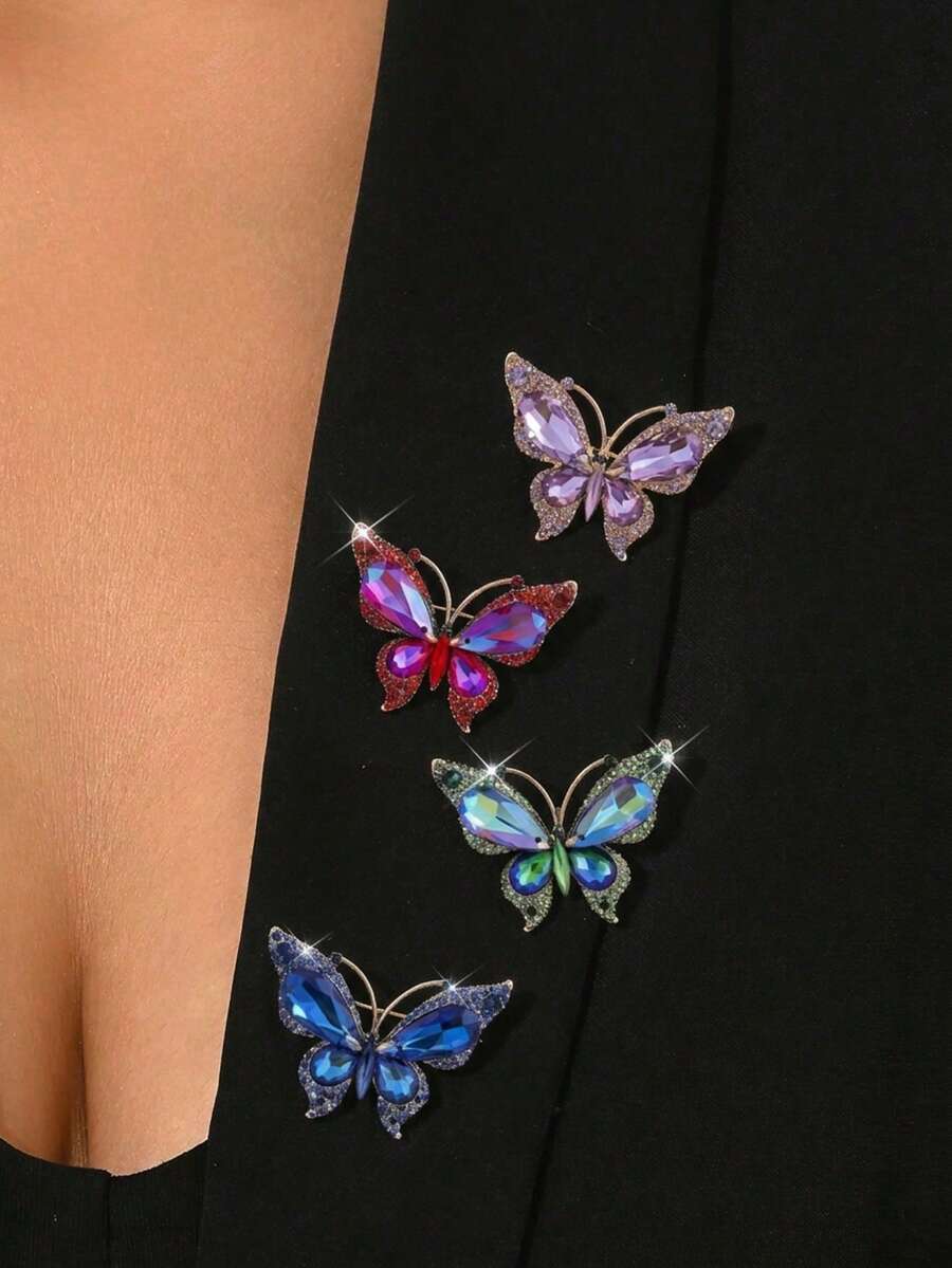 Luxury Crystal Butterfly Brooch, Women's Colorful Rhinestone Brooch, Unisex Party Jewelry Accessory/Best Friend Gift, Suit Badge Decoration - Multicolor - View 1