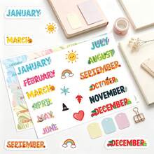 12‑Month Planner Index Tabs, Back To School Supplies, Four‑Season Solar‑Term Themed Marble Swirl Page Marker Stickers, Self‑Adhesive Journal Notebook Divider Tabs For Student Note‑Taking, Scrapbooking & Daily Planning - Rectangle - View 3