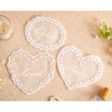 Personalized Lace Place Cards, Heart Lace Guest Cards, Vintage Place Decor, Custom Wedding Name Tags, Handmade Sheer Lace Table Setting Lace Place Cards - Multi-color - Lace Tag - View 2