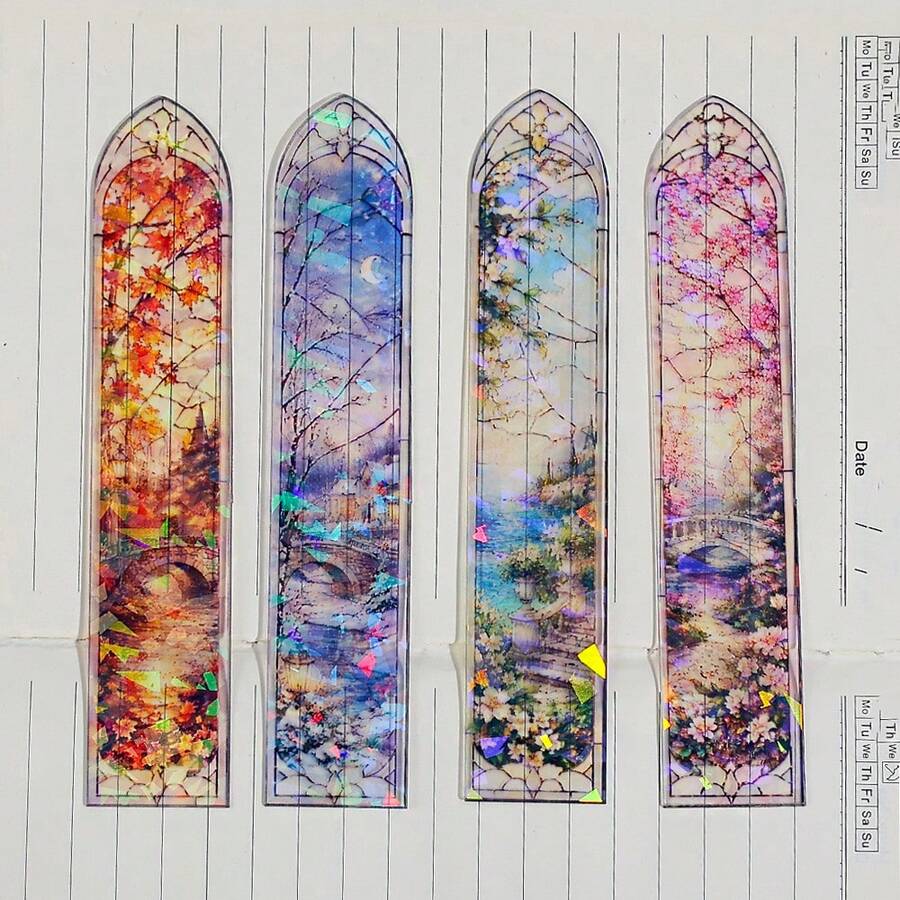 Transparent Painted Acrylic Bookmarks With Four-Season Scenery Theme, Creative Reading Decorative Accessories Featuring Four-Season Scenery Patterns, Elegant Literary Gifts For Book Lovers, Art Enthusiasts And Female Readers, Presents For Festivals