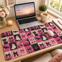 1pc Pink Halloween Patchwork Desk Mat, Cute Ghosts Cats Pumpkins Bats, Large Mousepad, Desk Accessory, Office Gift, Pumpkin And Bat Desk Mat 3 Sizes Available - View 2