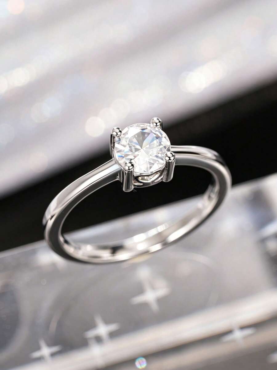 1pc Women's Elegant Square Cubic Zirconia Ring, Suitable As Valentine's Day Gift Or For Wedding/Party Wear