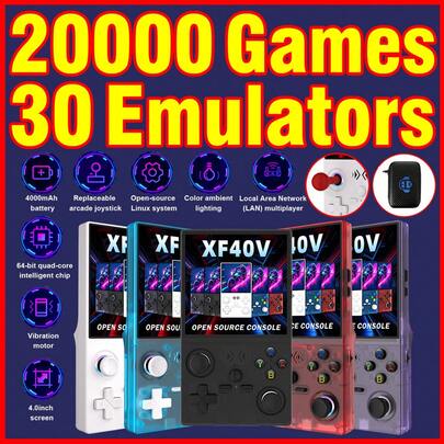 1pc Open Source Retro Handheld Game Console 20000+ Games 4" IPS Screen Replaceable RGB Arcade Joystick Vibration & Built-In Horn 30+ Emulators 4000mAh 4-6H Battery Type-C OTG TF Expansion Portable Pocket Arcade Emulator
