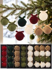 12pcs/Set Plush Christmas Balls, Bow Plush Christmas Balls, Christmas Tree Hanging Ornaments, Merry Christmas Decoration, Christmas Hanging Decor, Christmas Party Supplies, Christmas Gifts, Home Indoor & Outdoor Decoration, Enhance Christmas Atmosphere - Christmas - View 2