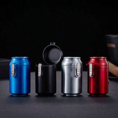 1pc Portable Metal Can Shaped Ashtray With Flip Lid And Keychain, Suitable For Outdoor, Home, Car Use, Ashtray Gift