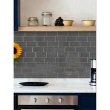 1/10/20pcs 2D Dark Gray Subway Tile Wall Stickers, Waterproof Oil Resistant Vinyl Tiles For Kitchen Backsplash, Bathroom Accent Wall, Easy To Cut & Apply, No Grout Needed,Stain Resistant Peelable Decorative Tile Panels For Indoor Wall Renovation - Irregular Tiles - View 2