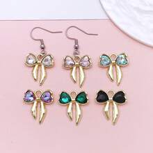 Random 5/10pcs Golden Bow Charms With Heart Rhinestone, Multi Color Crystal Bow Pendant For DIY Earrings Bracelets Necklaces Jewelry Making Accessorie - Multicolor - View 7