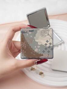 1PC Artistic Vintage Series Portable Folding Makeup Mirror, Lightweight Ultra-Thin Convenient Durable PU Leather, Suitable For Various Occasions Travel Party Work School, Suitable For All Ages - Multicolor - View 9