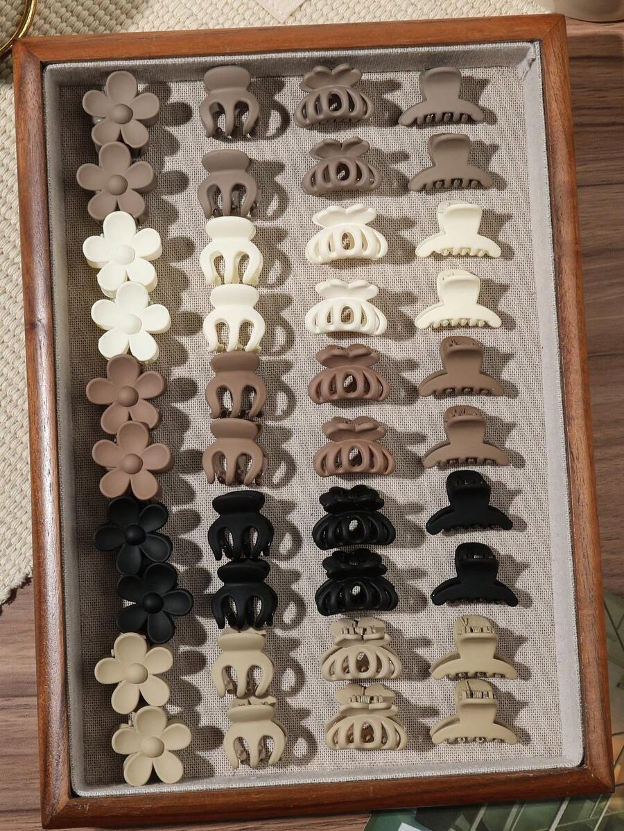 40入咖啡色系美拉德風迷你磨砂花朵南瓜小髮夾,簡約百搭瀏海與鬆散髮型髮飾 - 彩色 - 查看 1