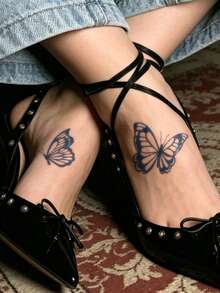Herbal Juice Semi-Permanent Magic Tattoo Sticker Hollow Butterfly Design Long-Lasting 14 Days No Fading No Reflection Arm Waist Abdomen Shoulder Back Leg Body Temporary Tattoo Sticker 1pc - Blue - View 2