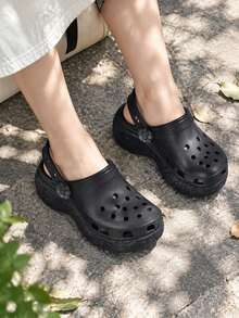 Crocs Women's Sports Sandals/Slides Classic Cloud Floral Clog Thick Sole Rhinestone Decor Beach Closed Toe Sandals 213447-001 - Black - View 4