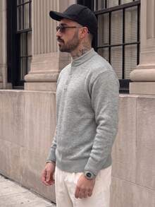 Lookun Sweater Pullover Longgar Leher Bulat Kancing Setengah untuk Pria, Gaya Sederhana, Kasual, Liburan, Perjalanan Sehari-hari, Pakaian Rumah, Musim Gugur/Dingin - Grey - View 4