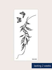 Herbal Juice Semi-Permanent Magic Tattoo Sticker, Minimalist Ins Style Branch Leaf Butterfly Pattern, Long-Lasting 14 Days, No Fading, No Reflection, Temporary Tattoo Sticker For Arm, Leg, Body, 1pc/Pack - Blue - View 9