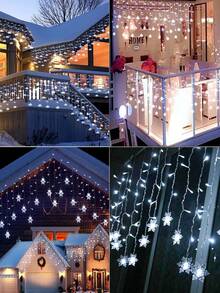 5.5M/9M Solar Ice Column Snowflake String Light, 97LED/160LED, 8 Flashing Modes, Outdoor Waterproof Fairy Light, Solar Curtain Light, Suitable For Gardens,Eaves,Weddings,Camping,Autumn,Home,Parties,Windows,Pavilions,Walls,Christmas,Holiday Decoration - Solar Powered Ice Column Snowflake Lamp - View 11
