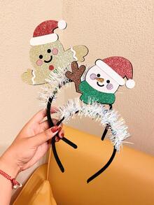 1pc/2pcs/4pcs Girls Christmas Glitter Cartoon Headband With Colorful Trim, Santa Claus & Gingerbread Man Holiday Photo Prop Hair Accessory - Multicolor - View 7