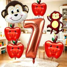 Monkey And Apple Number Balloon Set, Includes Chocolate Color Number Balloons, Monkey Balloons, Apple Balloons, Suitable For Forest Fruit Theme Birthday Party Decoration, Children-Friendly Animal Theme Party And Other Occasions - View 18