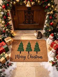 1pc Christmas Welcome Mat, Faux Coconut Fiber Material, Thick And Easy To Clean, Door Mat, Small Rug, Welcome Mat, Outdoor Door Mat, Kitchen Rug, Home Decor, Area Rug, Garden Rug, Washable Rug - Multicolor - View 3