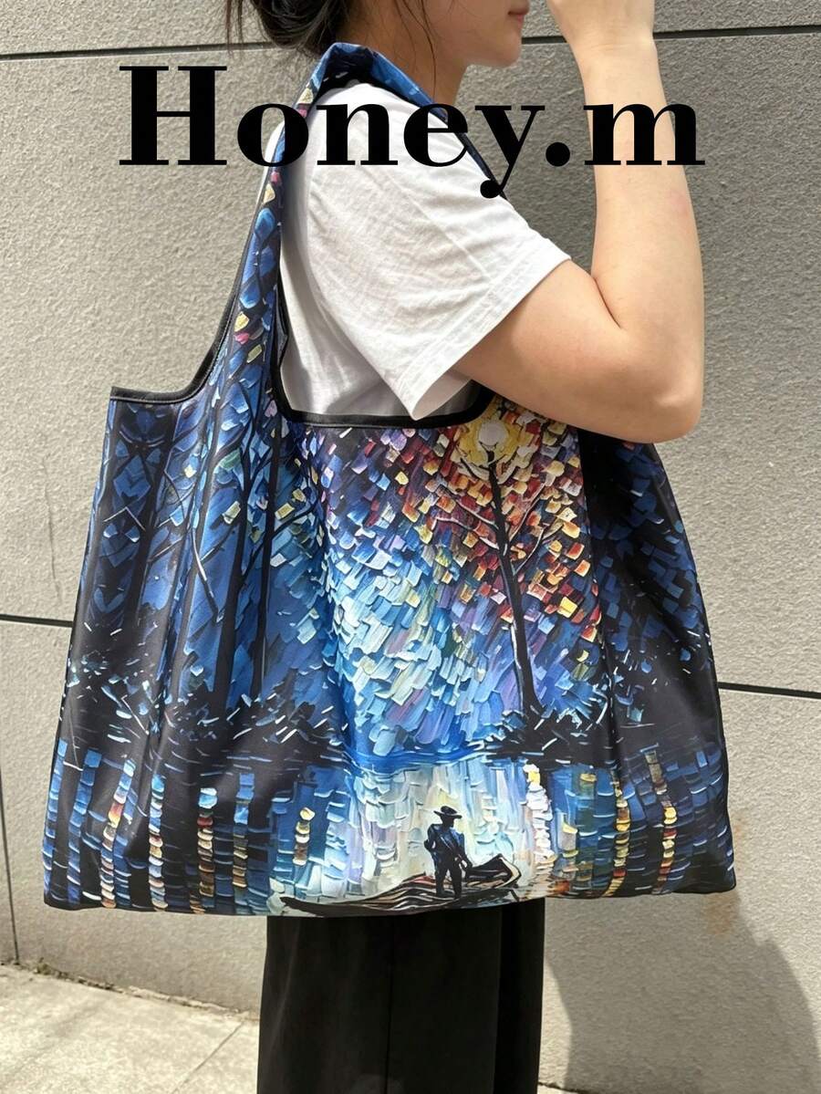 1 pieza Bolso de tela grande plegable para mujer, diseño simple, estilo versátil, adecuado para ir al trabajo, viajar, compras, diseño de apertura y cierre conveniente, multifuncional, aplicable para varias ocasiones, textura clásica, duradera y cómoda, fácil de limpiar, fácil de combinar - Multicolor - Ver 1