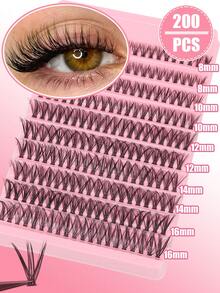200 Clusters 8-16mm Natural Style False Eyelashes, Individual Natural Curl Anime Style False Eyelashes, Cluster Segmented Anime Style Eyelashes, D-Curl Dense Mink Hair Eyelash Extension Set Mixed Length Eyelash Clusters, False Eyelash Clusters, Single False Eyelashes - D - View 1