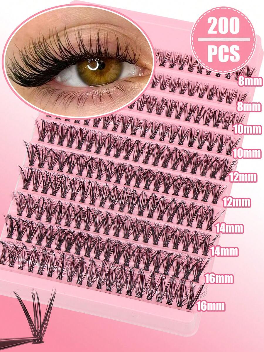 200 Clusters 8-16mm Natural Style False Eyelashes, Individual Natural Curl Anime Style False Eyelashes, Cluster Segmented Anime Style Eyelashes, D-Curl Dense Mink Hair Eyelash Extension Set Mixed Length Eyelash Clusters, False Eyelash Clusters, Single False Eyelashes - D - View 1