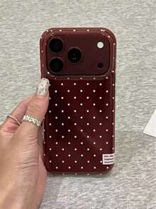 Elegant Premium Deep Cherry Wine Red Polka Dot Ins Korean Style Phone Case For IPhone 17, 18 Pro, 18 Pro Max, 16 Pro, 17 Pro Max Full Coverage Protective Cover - Multicolor - View 2