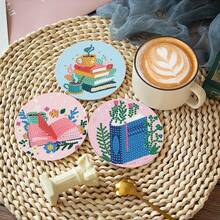 8pcs Christmas 5D DIY Diamond Painting Coaster Kit, Full Drill Rhinestone Art Cup Mat, Non-Slip Handmade Table Decor, Xmas Craft Gift For Adults Kids - A - View 3
