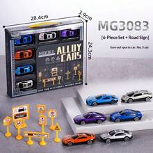 Simulation Alloy Toy Car Set 6pcs Sports Car Models + Road Signs, Sliding Toy Cars Gift Box For Boys - Multicolor - View 3