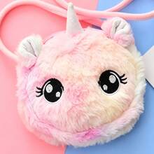 Children's Unicorn Pattern Plush Fabric Large Capacity Cute Crossbody Bag, Suitable For Daily Outings And Parties - Multicolor - View 6
