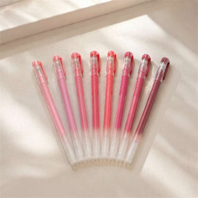 9PCS Peach Pink & Purple Tone Straight Barrel Neutral Pen Set, Multi-Layered Pink Combination, Cap Protects Nib From Drying Ink, Daily Note-Taking, Planner, Highlighting Writing Tool - Pink Deep Red - View 5