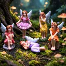 5pcs Mini Fairy Girl Decorative Figurines, Resin Crafts For Flower Pots, Garden Plants, Landscape Decor, Angel Figurines, Perfect Gift For Friends - A - View 5