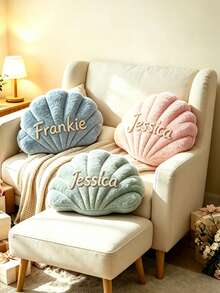 Handmade Customized Name Shell Pillow, Suitable For Sofa Or Bedside, English Letter Couple Gift, Available For Bulk Orders, Soft Bedside Decorative Cushion, Wedding Gift, Multiple Colors Available - Multicolor - View 10
