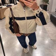 Women's Autumn Zip-Up Colorblock Bomber Jacket, Street Style Casual Sports Outerwear For Halloween - Khaki - View 3