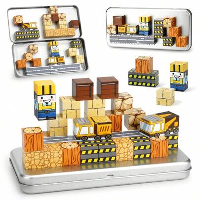 STEM Magnetic Building Blocks Set, 35pcs Children's Educational Engineering Travel Toy, With Portable Metal Box, Suitable For 3+ Years Old Kids Construction Building Gift