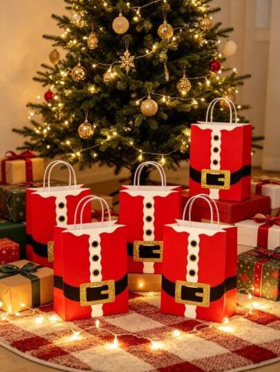 12/6/3/1pc Christmas Gift Paper Bags With Handles, Christmas Gift Bags, Santa Claus Kraft Paper Gift Bags, Party Favor Bags, Christmas Gift Bags, Holiday Decoration