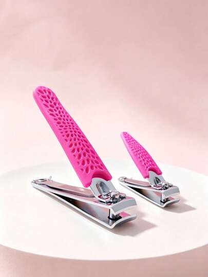 2pcs Nail Clipper Set, Rose Red Honeycomb Silicone Cover, Stainless Steel Body, Flat Edge Nail Trimming, Manicure Tools, Travel Essential, Halloween Gift, Gift For Women, Holiday Necessity
