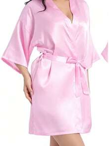 1pc Gold Lettered Morning Robe, Bride, Bridesmaid, Bride's Mother, Groom's Mother Morning Robe, Birthday Party Preparation Wear, Wedding Ceremony And Reception Accessory, Women Spring/Summer - Pink Birthday Squad - View 4