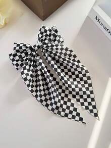 1/3pcs Women's Black & White Plaid Checkerboard Spring Hair Clips With Bows, Minimalist Satin Ribbon Ponytail Clips, Autumn Outfit Decorative Hair Accessories, Versatile Daily Hair Clips - Multicolor - View 9